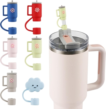 6pcs Straw Cover Cap for Stanley Cup 30/40oz, Silicone Straw Topper Plug Bottle Cloud Shape Simple Modern with Handle Straw Tips Lids Reusable Cute BPA Free Tumbler Cup Accessories(Mixed Colors)