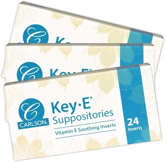 - Key-E Suppositories, 30 IU Vitamin E Suppository, Lubricates Dry Areas, Treatment for Women and Men, Vaginal & Rectal, 24 Count (3 Pack)