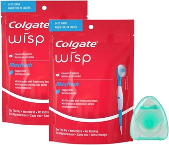 Colgate Wisps - Disposable toothbrushes with Toothpaste with Battery. Each Pack has 24 and one Pack of Dental Floss (2pack)