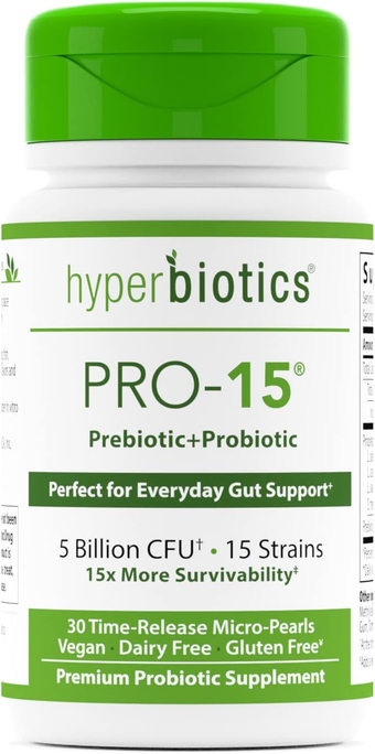 Pro 15 Vegan Probiotic Supplement | Time Release Pearls | 15 Diverse Strains | Probiotics for Women and Men | Digestive and Immune System Health | Gluten and Dairy Free | 30 Count