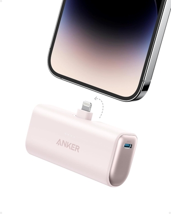 Nano Portable Charger for iPhone, with Built-in MFi Certified Lightning Connector, Power Bank 5,000mAh 12W, Compatible with iPhone 14/14 Pro / 14 Plus, iPhone 13 and 12 Series (Pink)