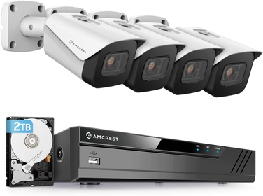 4K Security Camera System w/ 4K (8MP) 8CH PoE NVR, (4) x 4K (8-Megapixel) IP67 Weatherproof Metal Bullet POE IP Cameras, Pre-Installed 2TB Hard Drive, NV4108E-IP8M-2496EW4-2TB (White)