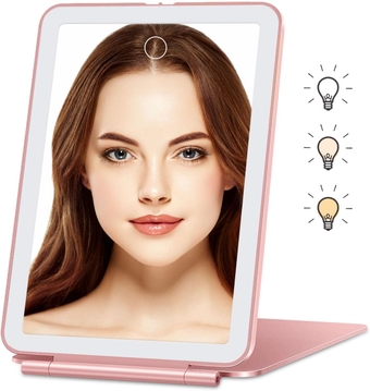 Makeup Mirror, Vanity Mirror with Lights, Travel Mirror, 56 LED Vanity Mirror, Dimmable Touch Screen, 3 Colors Modes, 2000mAh Batteries, Make up Mirror with Lighting, Travel Essentials (Pink)