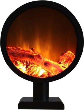 Fireplace Heater Freestanding Electric Fireplace with Log Simulation Flame, Mini Decorative Round Electric Fireplace, Button/Remote Control, Adjustable Flame, Black Electric Fireplace