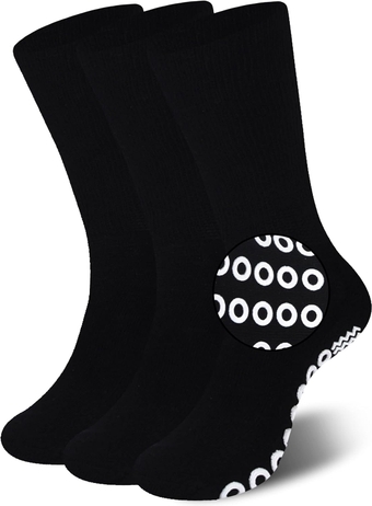 Non-Skid Diabetic Crew Socks,  Non Binding Top Extra Wide Anti Skid Rubber Grip Hospital Home Socks 3 Pairs Black Size 9-11…