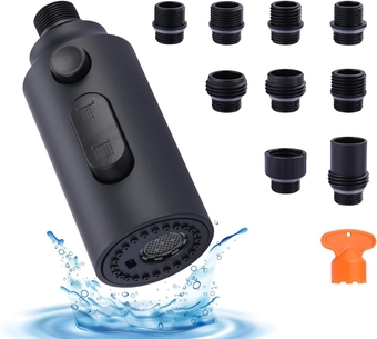 Pull Down Faucet Sprayer Head Replacement, Black 3 Function Pull Out Spray Head Nozzle with 9 Adapters for Kitchen Sink Faucet, American Standard for Moen Kohler Delta G1/2 Male Connector
