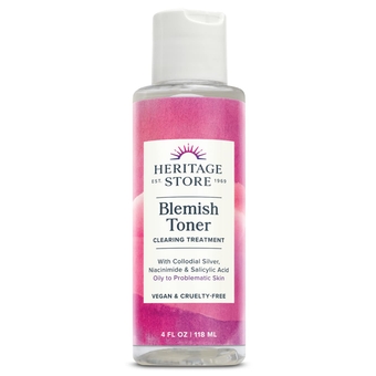 Heritage Store Blemish Toner Acne Treatment 2% Salicylic Acid, Tea Tree Oil & Niacinamide Oily Skin Vegan 4oz 60 Day Money Back Guarantee