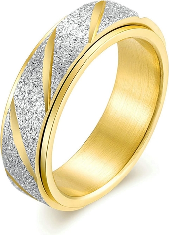 Matching Promise Rings for Couples Stainless Steel Anxiety Rings Spinner 6MM Matte Stripes Wedding Band for Men and Women Comfort Fit
