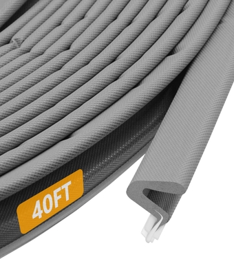 40 Feet Door Weather Stripping, Kerf Door Seal Strip, V-Shaped Foam Exterior Door Frame Weather Stripping for Doors and Windows, Card Slot Installation, Easy Cut to Size, Grey