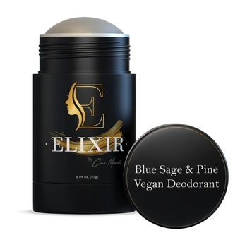 Elixir by Coco March Aluminum Free Vegan Deodorant -Blue Sage & Pine-Gentle Natural Ingredients w/Effective Odor Protection, Essential Oil Scent, Made w/Organic Coconut Oil & Shea Butter-2.98 oz