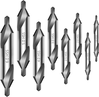 8 Pieces High Speed Steel countersink center drill bit set, metal machinist lathe cutting tools for Hole Positioning in Machining Centers of Iron, Steel, Copper, Aluminum 1/1.5/2/2.5/3/4/5/6mm