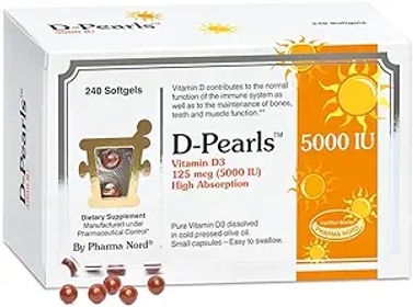 D-Pearls Vitamin D3 5000 IU (125mcg) | Easy-to-Swallow | Chosen for Major Immune Study [1] | Active Vitamin D Supplement in Cold-Pressed Olive Oil for Immune Support, Teeth, Muscle and Bone Health