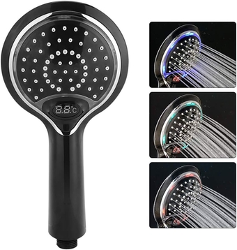 LED Shower Head Bathroom Handheld Sprinkler Water Powered 3 Color Changing Hand Shower Water Saving with Digital Temperature Display,shower head