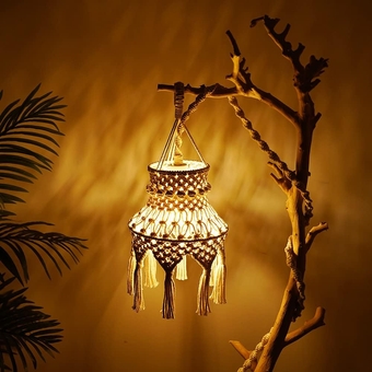 Boho Plug in Pendant Light Fixtures, Hanging Lights Macrame Lamp Shade with Plug in Cord and On/Off Switch, Handmade Bohemian Decor for Bedroom Living Room Kitchen Island(Light Bulb Not Included)