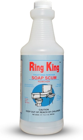 Brand - Ring King Toilet Soap Scum Remover For Shower | 32OZ Fast Acting Hard Water Stain Remover – Multi-Surface Bathtub Cleaner For Tile, Glass, Limescale & Sink – No Scrubbing