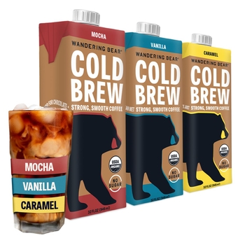 Extra Strong Organic Cold Brew Coffee, Variety Pack, 32 fl oz, 3 pack - Vanilla, Caramel, & Mocha - Ready to Drink Iced Coffee, Cold Brewed Coffee, Cold Coffee