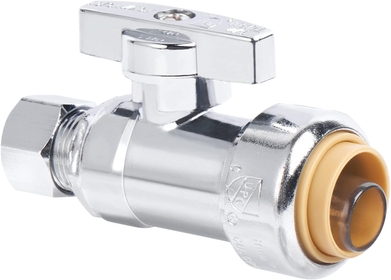 1/2" x 3/8" OD Compression Straight Stop Valve for PEX, Copper, CPVC Pipe and Water Line, Push to Connect Brass Plumbing Fitting, Quarter-Turn Shut Off Valve (1 Pack)