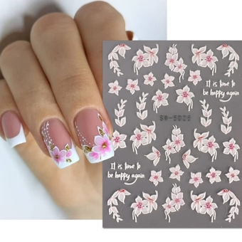 Flower Nail Art Stickers 5D Cherry Blossom Nail Decals Sunflower Nail Accessories French Nail Tip Floral Nail Design Nail Art Decorations Acrylic Nail Supplies for Women Girls 4Pcs