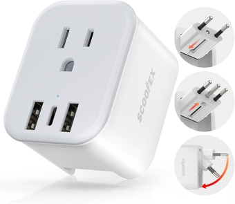 European Travel Plug Adapter -  Foldable Power Plug with 3 USB (1 USB C Port) and 1 AC Outlets Charger for US to Most of Europe - EU France Germany Spain Italy（Type C/L）