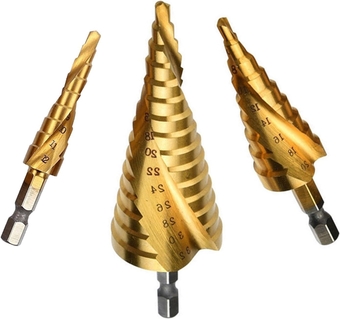 Step Drill bit 3PCS 4-12/20/32mm HSS Step Drill Bits Set Spiral Grooved Center Core Hole Cutter Hex Drill titaniums Cone Drill Bit Hole Saw