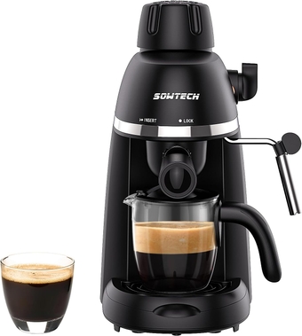 Espresso Coffee Machine Cappuccino Latte Maker 3.5 Bar 1-4 Cup with Steam Milk Frother Black