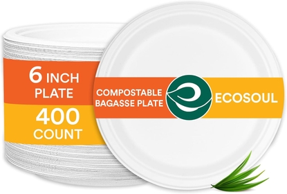 Pearl White 6 Inch [4 Packs of 100] Paper Plates (PFAS free) | 100% Compostable Disposable I Heavy Duty Eco-Friendly Appetizer Plates I Biodegradable Sugarcane Plates | To-Go Plates