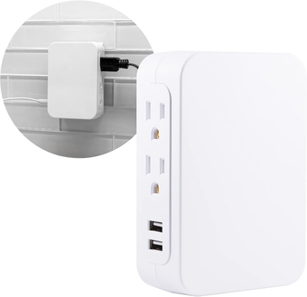 Pro 5-Outlet Extender with 2 USB Ports, Surge Protector, Side Access, Wall Tap Adapter, 3-Prong, 860 Joules, 2.4 AMP/12 Watt Ultra-Charge, Warranty, UL Listed, White, 39670