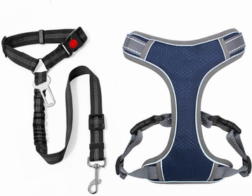 Dog Vest Harness with 2-in-1 Headrest Restraint Dog Car Seat Belt, 420D-Oxford-Cloth Waterproof Dog Harness Set for Vehicle Travel Daily Use Walking Dogs (M)