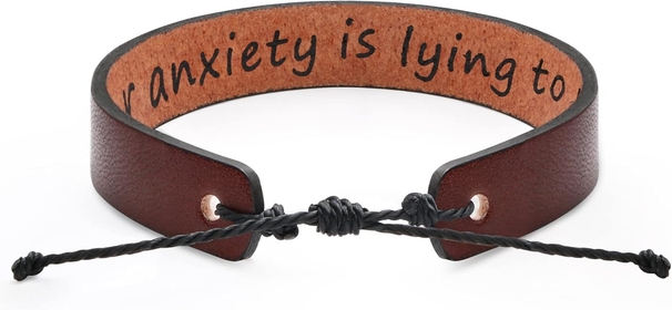 Mens Gifts Personalized Bracelets Leather for Son Boyfriend Husband Best Friends Inspirational Jewelry for His Birthday Graduation Valentine's Day Your Anxiety Is Lying to You