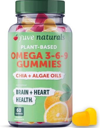 Vegan Omega 3-6-9 & DHA Gummies - Delicious for Kids, Men & Women - Made from Algae & Chia - NO Fish Oil, NO Krill - Essential Fatty Acid Supplement - Non-GMO, Gluten-Free, Plant-Based - 60ct