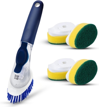 DURABLES Dish Wand Sponge Kitchen Set with Soap Dispenser- Cleaning Supplies, Dish Brush with Handle, Scrub Brush with Long Handle, Cleaning Tools, Sink Cleaner, Dish Sponges - 7 Piece Set