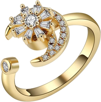 Four Leaf Clover Zircon Flower Gold Ring,Gentle Sparkling Lucky Flower Ring,Four-Leaf Clover Anxiety Ring,Rotation Anxiety Rings for Teen Girls (Gold.4)
