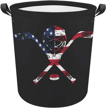 Usa American Flag Ice Hockey Goalie Laundry Basket Hamper Bag Dirty Clothes Storage Bin Waterproof Foldable Collapsible Toy Organizer for Office Bedroom Clothes Toys Gift Basket