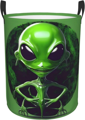 Green Alien Round Laundry Basket, Collapsible Tall Clothes Baskets,Washing Bag For Bathroom, Bedrooms