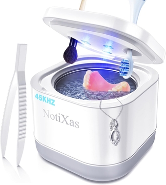 Ultrasonic Retainer Cleaner for Dentures,45KHz Ultrasonic Jewelry Cleaner with UV Dentures Cleaner,Ultrasonic Cleaner Two Clean Modes for Jewelry,Whitening Trays, Toothbrush Head, Mouth Guard