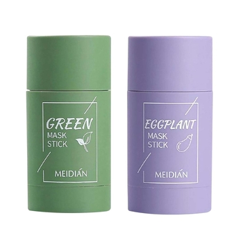 Green Tea/Eggplant Purifying Clay Stick Mask, Exfoliating Mask Removes Blackheads, Deep Cleansing Oil Control ，Improves Skin, Suitable for All Skin Types (1 PC Green tea+1PC Eggplant)