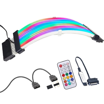 Addressable RGB Power Extension Cable Kit, 24 Pin ATX Cable with LED Diffused Soft Silicone Tube, 120 LEDs in Daisy Chain, Come with Controller