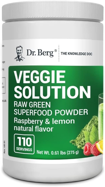 Dr. Berg's (Veggie Solution) Organic Super Greens Powder w/Spirulina - Raw Green Powder Superfood - Vegetable Powder Supplement with Vitamins, Minerals, Enzymes, and Phytonutrients - 110 Servings