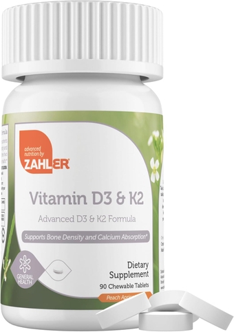 - Vitamin D3 & K2 Chewable Supplement (90 Count) - Certified Kosher K2 D3 Vitamin 5000 IU Delicious Chew Tablet - Vitamin D & K2 for Calcium Absorption, Bone Density & Immune Support