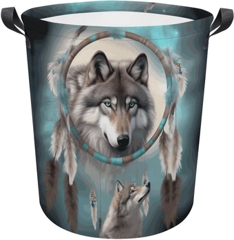 Wolf Dream Catcher Laundry Basket Hamper Bag Dirty Clothes Storage Bin Waterproof Foldable Toy Organizer for Bedroom Clothes Toys Basket