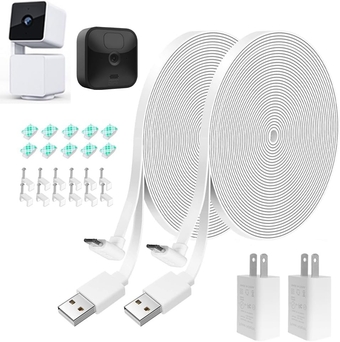 20FT L-Shaped Connector Power Extension Cable with Charger for Wyze Cam Pan V3,Blink Outdoor (3rd Gen),Wyze Cam V3 Pro,Flat Weatherproof Charging Power Cord and Adapter(Not for WyzeCam V3),White,2Pack