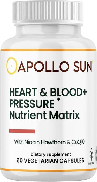 Heart and Blood+Pressure Supplement Nutrient Matrix with Hawthorn Extract, Niacin, and COQ10, 60 Vegetarian Capsules