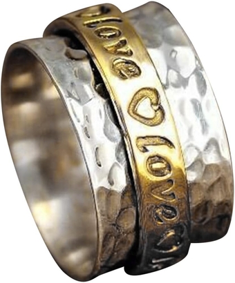 Womens Spinner-Band Ring Statement Boho Jewelry Gifts for Men Love Letter Vintage Boho Chunky Ring for Girl Trendy Fingering Fidget-Anxiety Wide Stress Relieving Size 7-10 (A, 7)