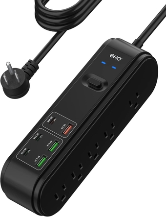 PD 40W USB C Power Strip Surge Protector, 10 Outlets and 6 USB Ports, Flat Plug Desktop USB C Super Fast Charging Station QC 18W Power Bar with 6ft Extension Cord for Home/Office, 1875W/15A, 4500J
