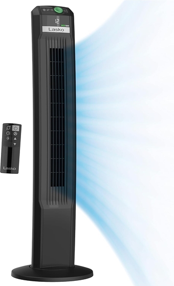 EcoQuiet Oscillating Tower Fan, Portable, Remote Control, Timer, 12 Quiet Speeds, for Living Room, Bedroom and Office, 42", Black, T42700, Large