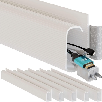 Cable Management 96'' J Channel- 6 Pack Cord Cover- Cable Raceway- Cable Management Under Desk with Adhesive Stripe Built-in 6 X 16in- Easy to Install Desk Cord Organizer- Cable Raceway, White