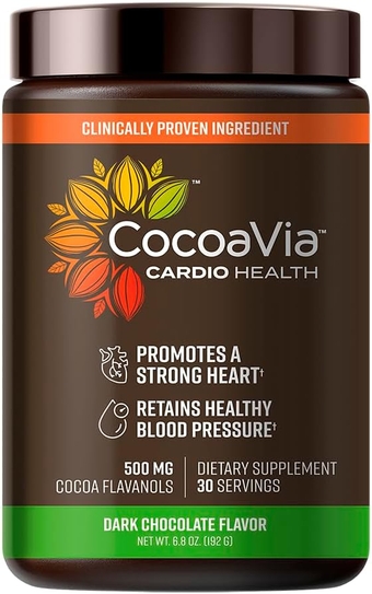 Cardio Health Cocoa Powder, 30 Servings, 500mg Cocoa Flavanols, Support Heart Health, Boost Nitric Oxide, Improve Circulation, Energy, Preworkout, Vegan, Dark Chocolate Cacao