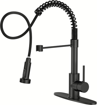 Black Kitchen Faucet with Pull Down Spray Head Stainless Steel Single Handle Pull Out Spring Loaded Sink Faucet 1 Hole or 3 Hole Dual Function for Farmhouse Camper Laundry Sundry RV Wet Bar