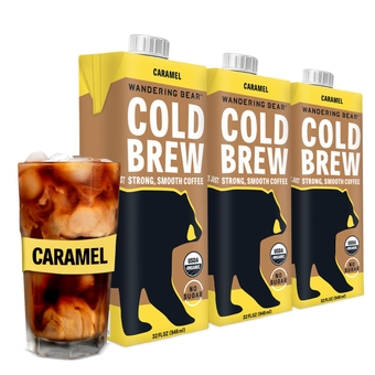 Organic Caramel Cold Brew Coffee, 32 fl oz, 3 pack - Extra Strong, Smooth, Organic, Unsweetened, Shelf-Stable, and Ready to Drink Iced Coffee, Cold Brewed Coffee, Cold Coffee