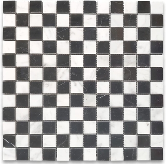 Carrara White Nero Marquina Black Marble 1x1 Checkerboard Mosaic Tile Polished Kitchen Bath Wall Floor Backsplash Shower (1 Sheet)